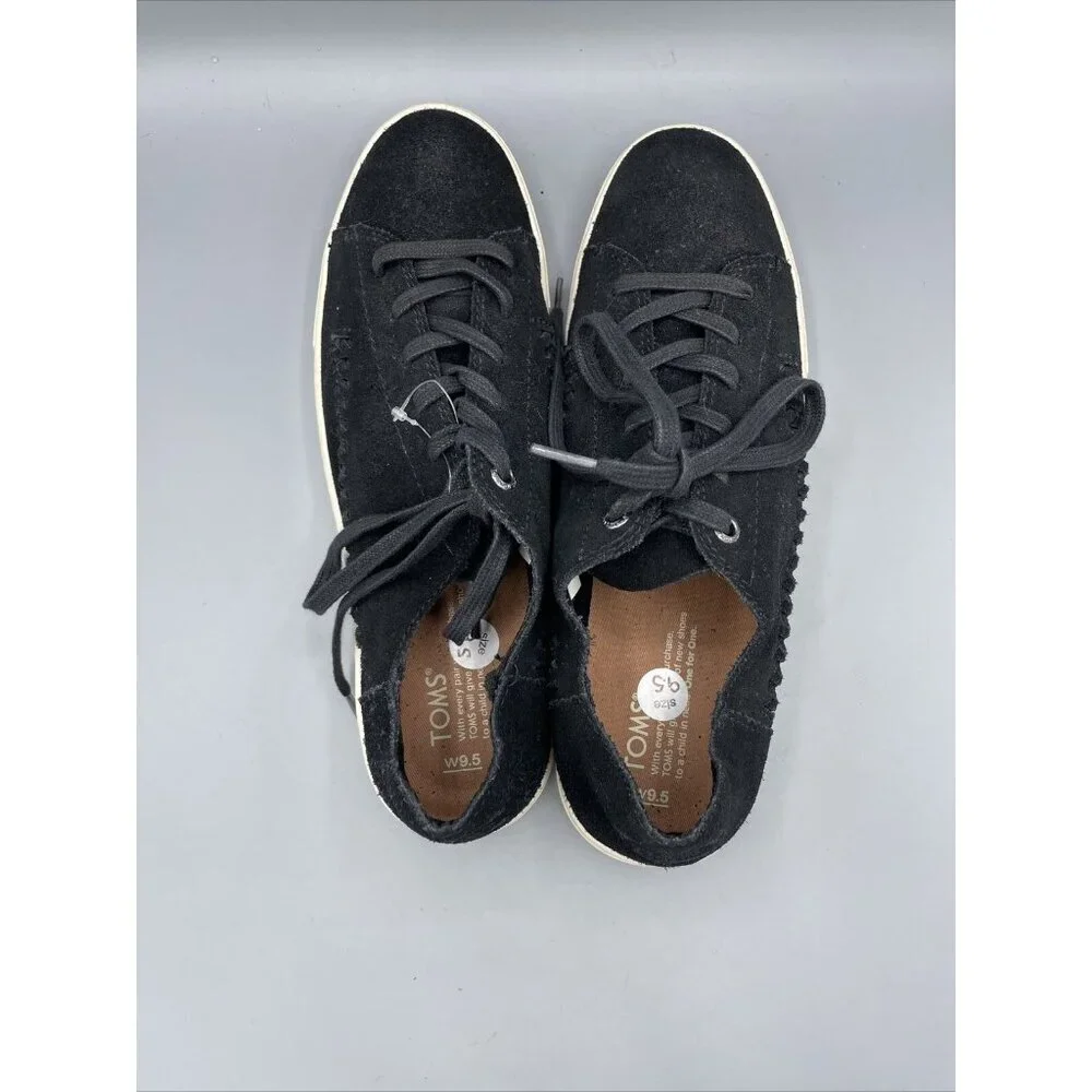 TOMS Black Suede Leather Lace Up Sneakers‎ Women’s Shoes 9.5 Casual Comfort